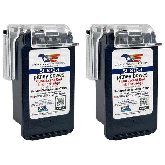 2-Pack | Pitney Bowes SL-870-1 Red Fluorescent Ink Cartridge