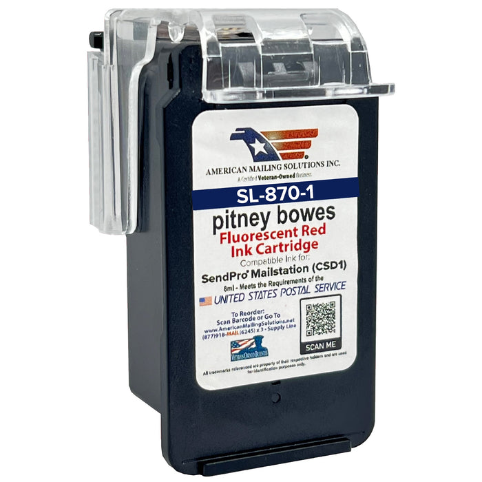 3-Pack | Pitney Bowes SL-870-1 Red Fluorescent Ink Cartridge for SendPro Mailstation (CSD1) Postage Meter